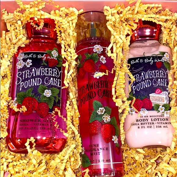 💝3PC Strawberry Poundcake Box Set LOVE Brand New Bath & Body Works